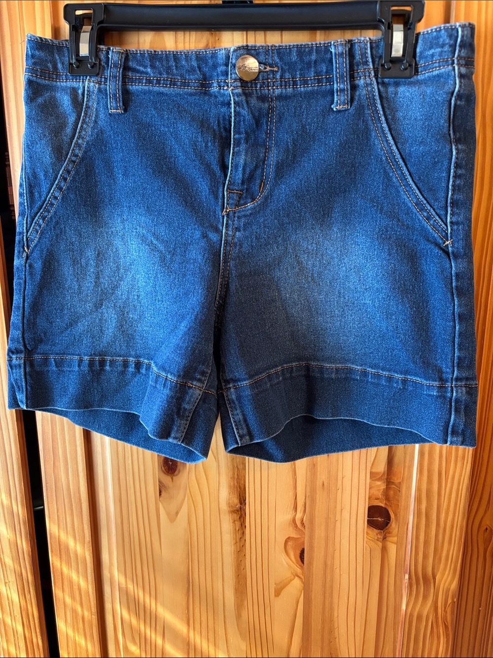Women's Dark Blue Denim Mid-Rise Jean Shorts and perfect for those long hikes!